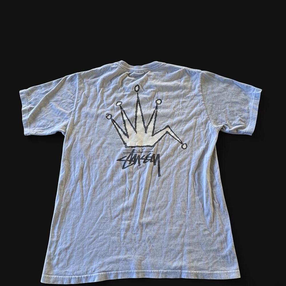 Stussy Shirt Mens M Gray Crown Logo Double Sided Graphic Streetwear T Shirt